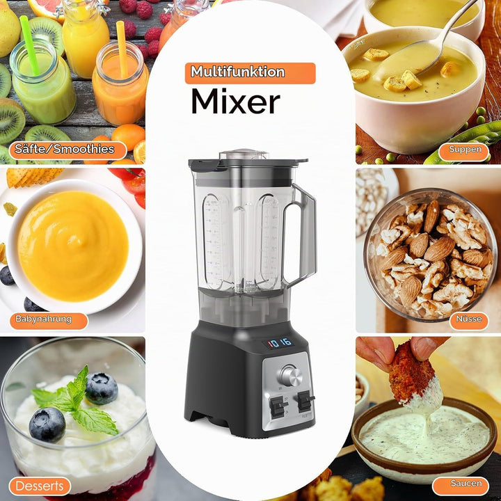 Enfmay Standmixer, 2000W Mixer Hochleistungsmixer, Stufenlose Geschwindigkeitsregulierung, 2L Smooth