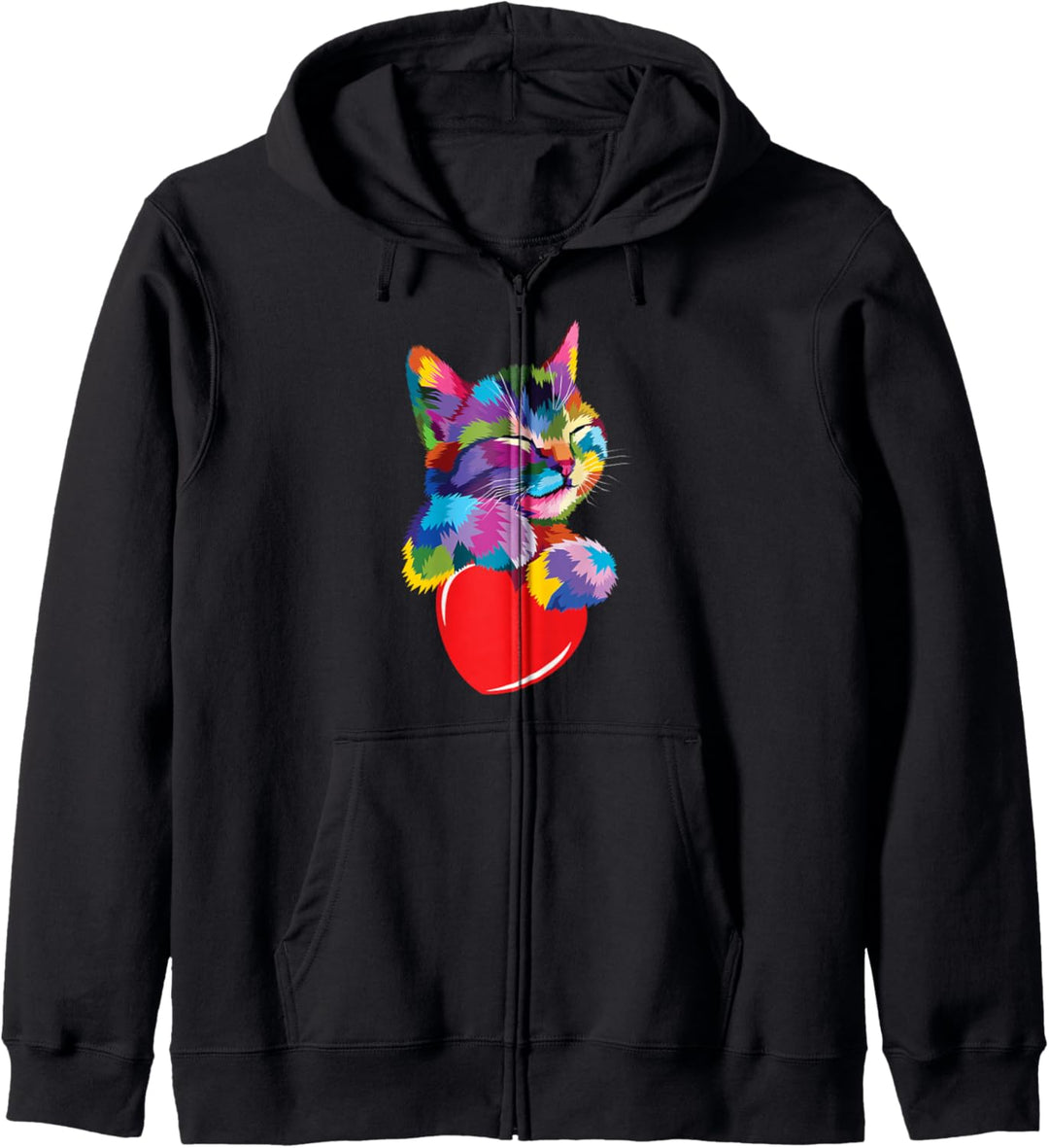Niedliche Regenbogen-Katze umarmt Herz Kitty Liebe Katze Kapuzenjacke