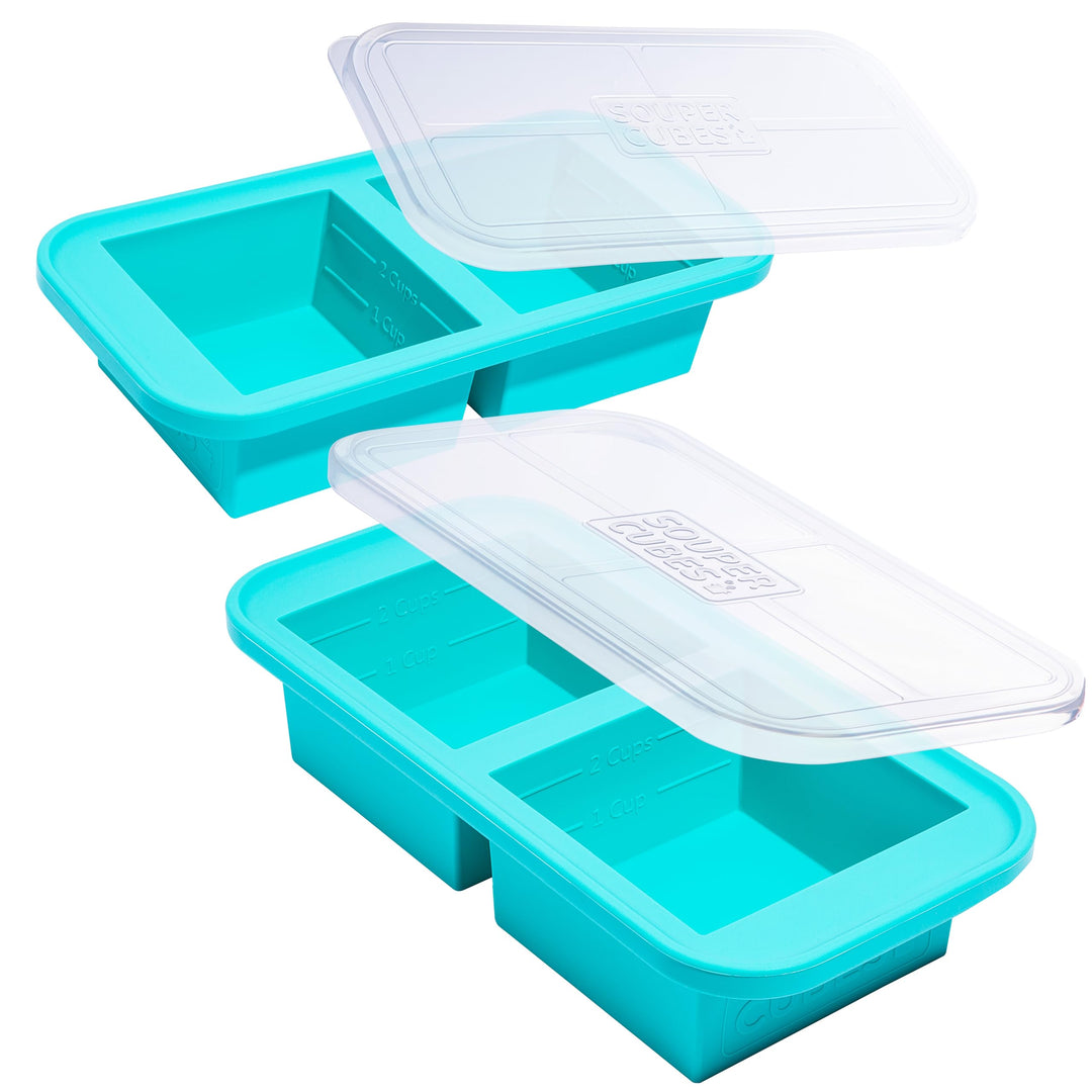 Souper Cubes 2-Cup Extra-Large Silicone Freezer Tray with lid- 2 Pack - Makes 4 Perfect 2 Cup portio