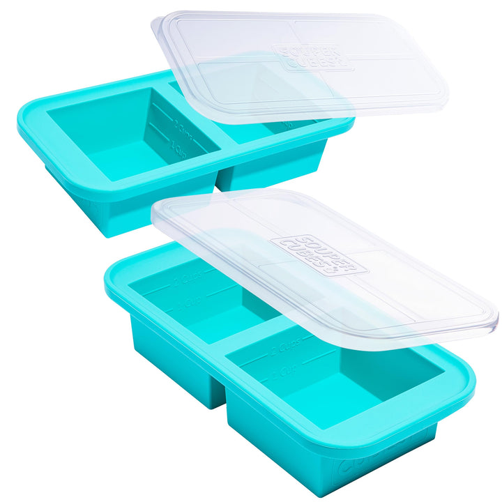 Souper Cubes 2-Cup Extra-Large Silicone Freezer Tray with lid- 2 Pack - Makes 4 Perfect 2 Cup portio