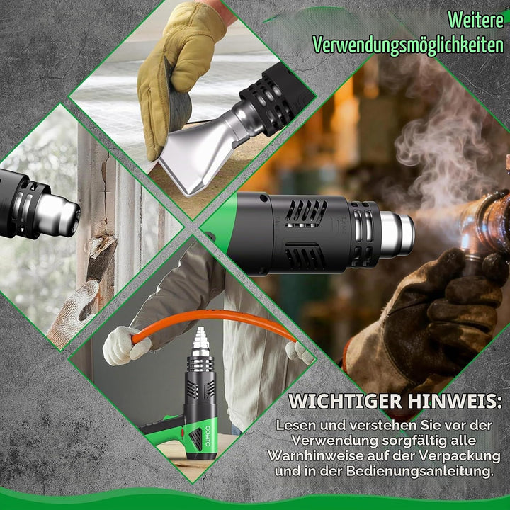 1800W Heissluftfön - Erwärmt in 1,5 s, 50°C-650°C, 2 Geschwindigkeiten &amp; Überhitzungsschutz, mit Sch
