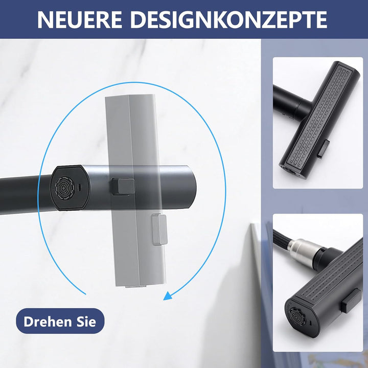 AIMADI Küchenarmatur ausziehbar Schwarz, Wasserhahn Küche mit 3-Wege-Duschbrause & 38cm Schlauch, Ei
