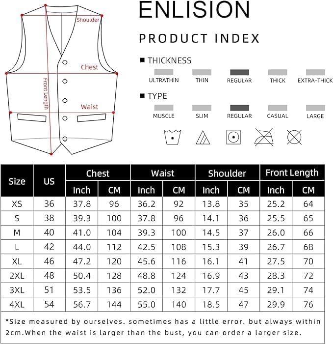 Enlision Anzugweste für Herren Formelle Einfarbige Weste Hochzeit Elegant Anzugwesten Business Weste