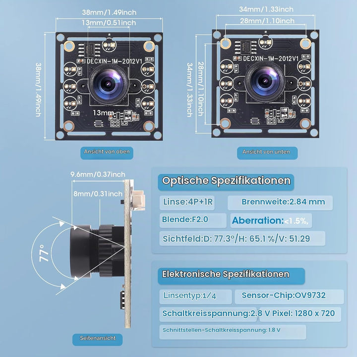 3 Stück Ov9732 Kameramodul 100°,1280X720 30Fps,USB2.0,Mit 2 M Kabel,Kompatibel Mit Autodart Kamerasy