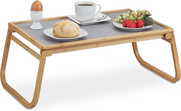 Relaxdays Türstopper Betttablett Bambus, klappbare Beine, erhöhter Rand, Frühstückstablett Bett, HxB