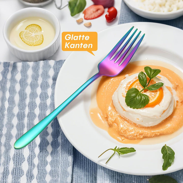 60 Teilig Besteck Set Regenbogen, Edelstahl Besteckset für 12 Personen, Essbesteck Set mit Abendesse