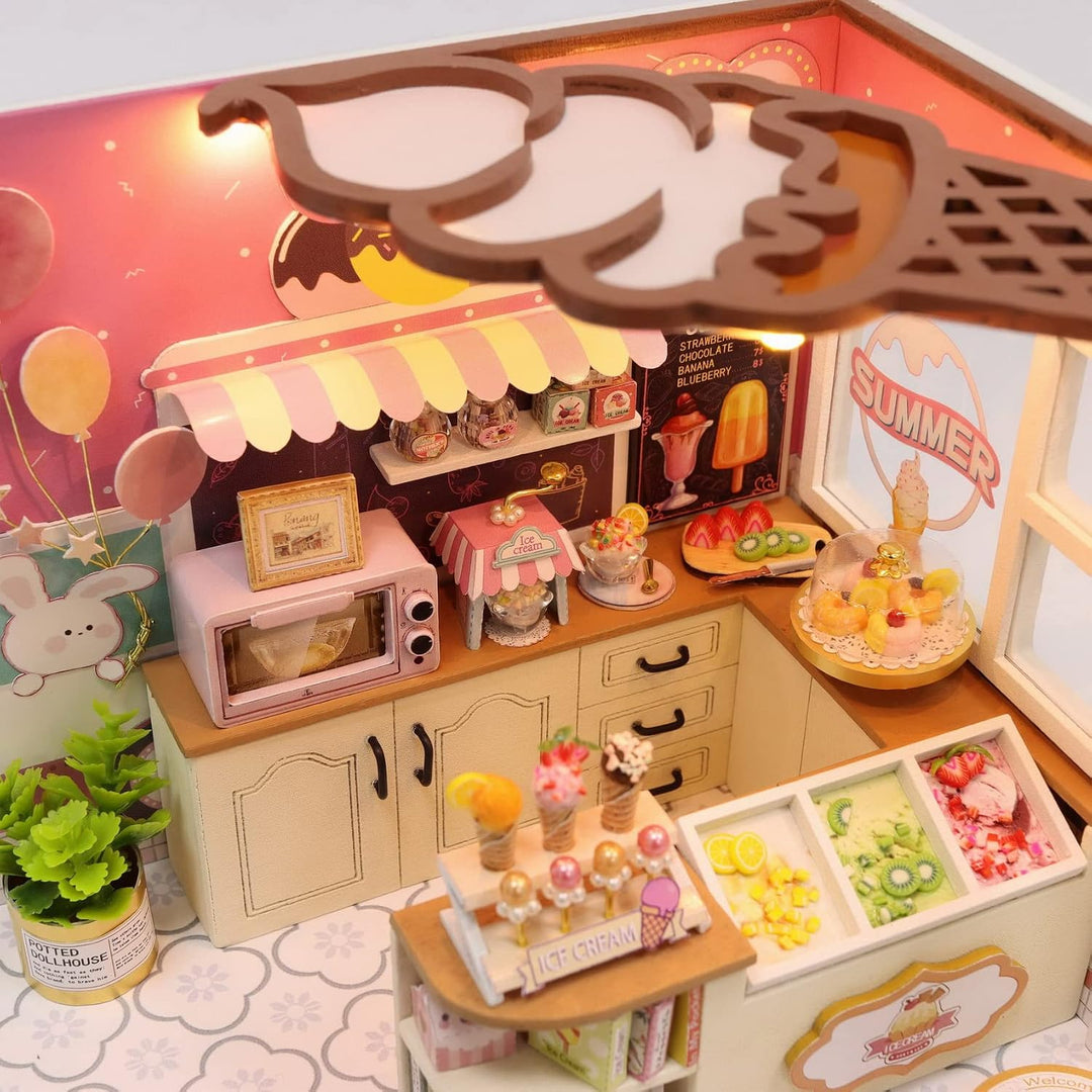 CUTEROOM DIY Holzpuppen Haus Handwerk Miniatur Kit-Schlafzimmer Modell &amp; alle Möbel (Happiness Ice C