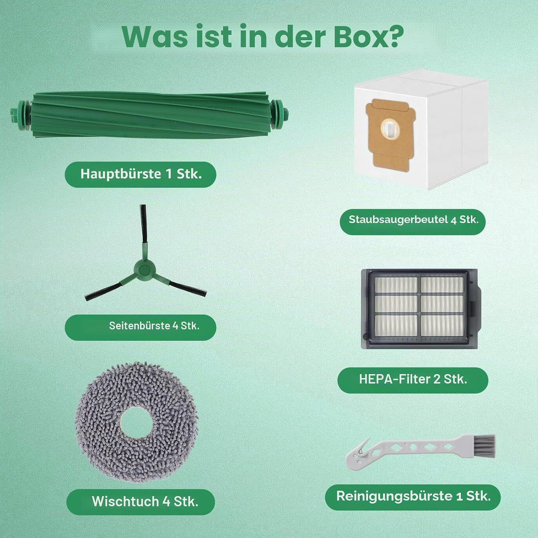 Zubehör Ersatz für iRobot Roomba Plus 405 Combo/505 Combo Saugroboter, 1 Hauptbürste, 2 Filter, 4 Se