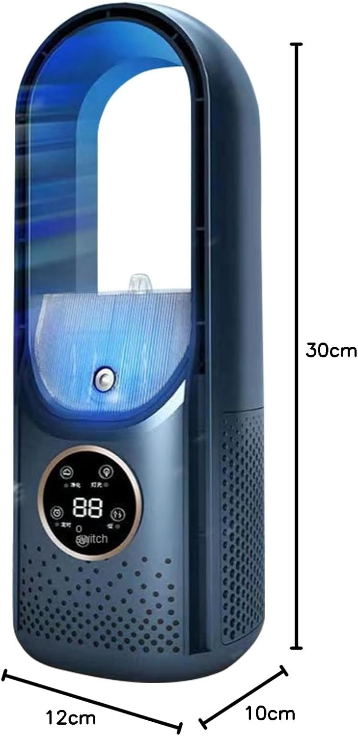 Ventilator Leise, Rotorloser Ventilator mit mit Luftreiniger, 6 Geschwindigkeiten, 9H Timer, USB-Auf