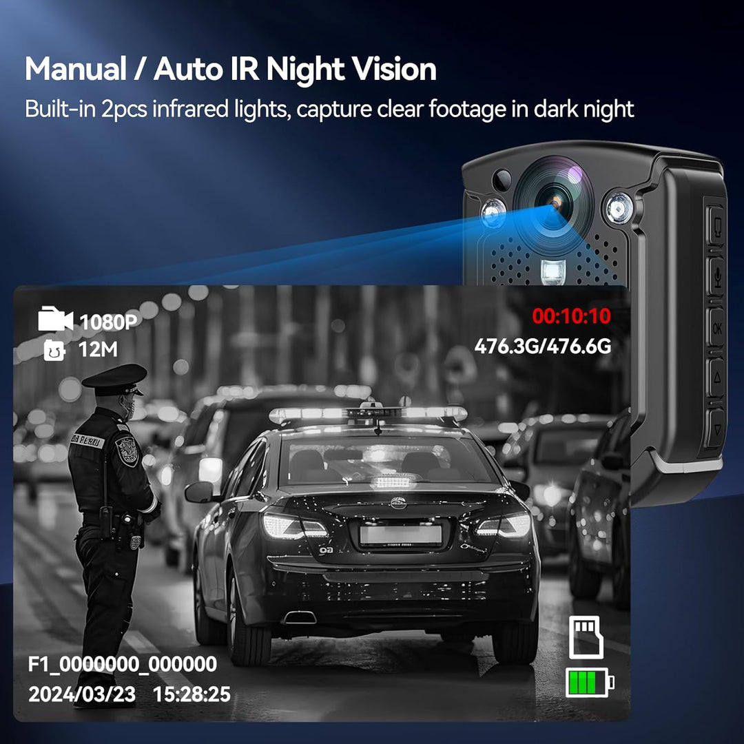CAMMHD W1 HD 3840 * 2160P Body Cam, 10–12 Stunden Videoaufzeichnung, IP68 wasserdicht, H.265-Videoco