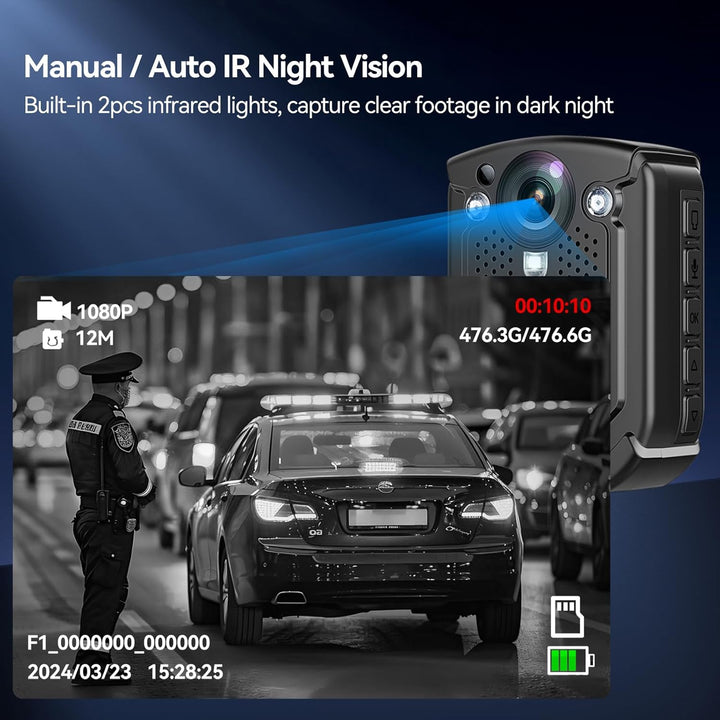 CAMMHD W1 HD 3840 * 2160P Body Cam, 10–12 Stunden Videoaufzeichnung, IP68 wasserdicht, H.265-Videoco