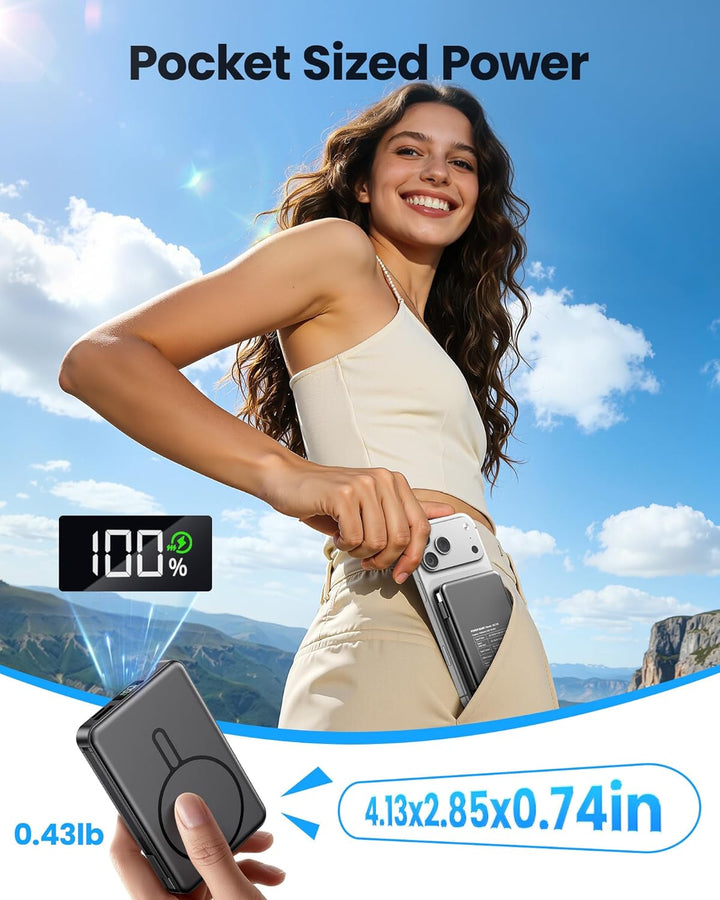 Magsaf Power Bank 10000mAh, Wireless Magnetische Powerbank Schnelles Laden mit LED-Display Mini Powe