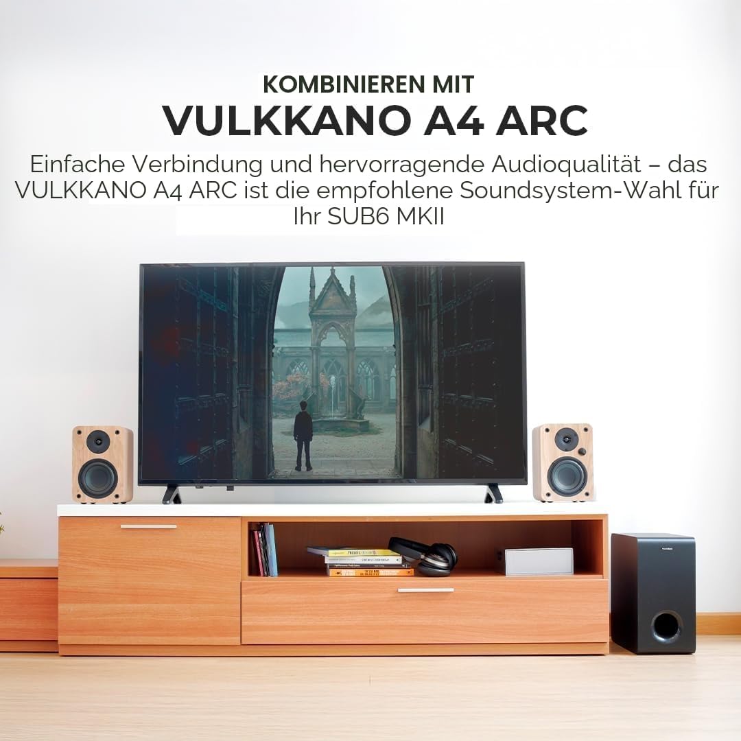 VULKKANO SUB6 MKII Kompakter aktiver Subwoofer mit 15,2 cm (6 Zoll) mit tiefem Bass und elegantem De