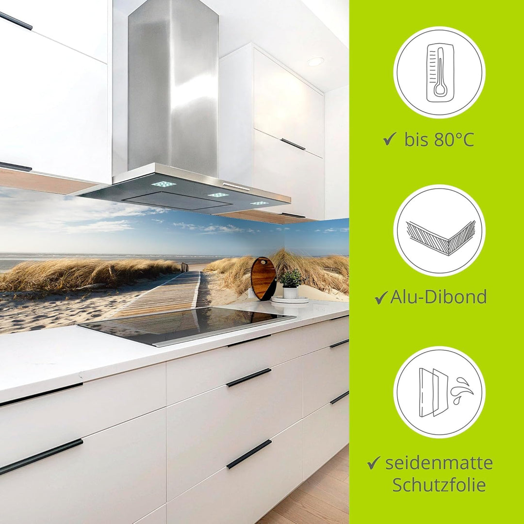 ARTland Spritzschutz Küche aus Alu für Herd Spüle 60x50 cm (BxH) Küchenrückwand mit Motiv Natur Stra