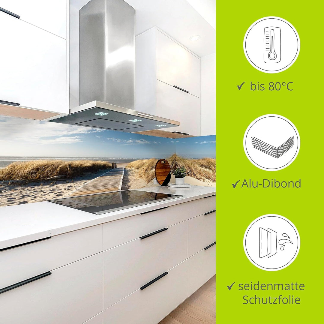 ARTland Spritzschutz Küche aus Alu für Herd Spüle 60x55 cm (BxH) Küchenrückwand mit Motiv Natur Stra