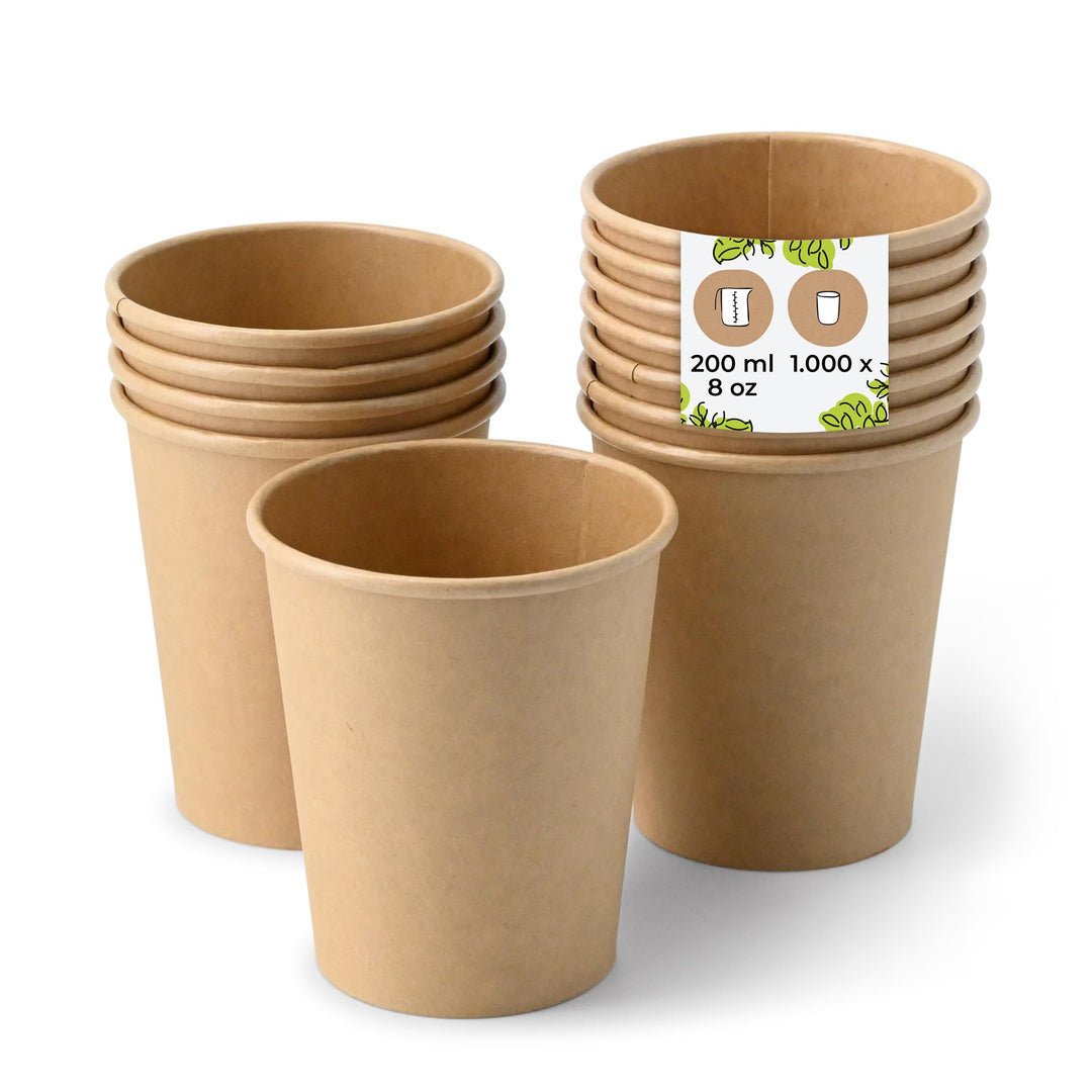 BIOZOYG 1000 Stück 200 ml / 8 oz braune Pappbecher Ø 80 mm| umweltfreundlich, recycelbar & ungebleic