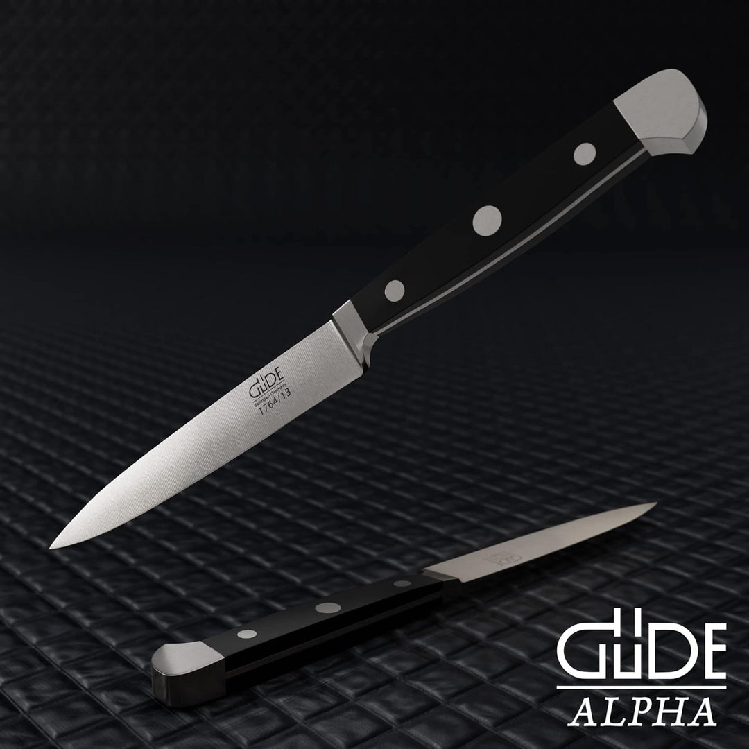 GÜDE Solingen - Spickmesser geschmiedet, 13 cm, POM schwarz, ALPHA, Office Messer, Doppelkropf, Hand