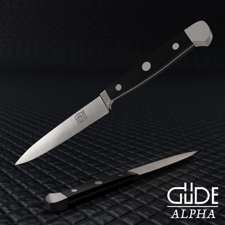 GÜDE Solingen - Spickmesser geschmiedet, 13 cm, POM schwarz, ALPHA, Office Messer, Doppelkropf, Hand