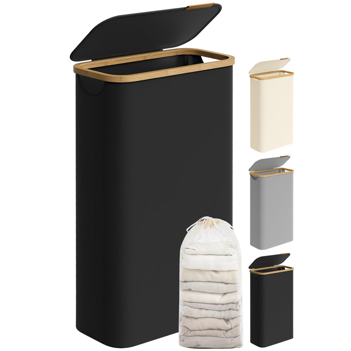 SONGMICS Wäschekorb mit Deckel, Wäschesammler 65 L, platzsparend, herausnehmbarer Wäschesack, Oxford