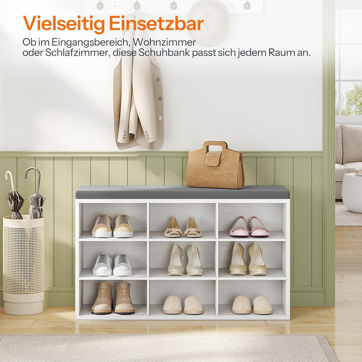 HOOBRO Schuhbank mit 9 Fächern, Schuhregal mit gepolsterter Sitzbank, Schuhschrank, für Flur, Wohnzi