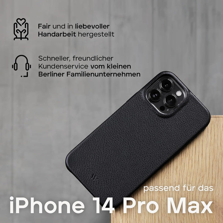 WIIUKA Hülle für iPhone 14 Pro Max, Leder aus Deutschland, Lederhülle extra Dünn, Premium Handyhülle