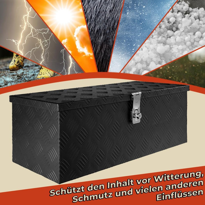 Trucky Truckbox Deichselbox aus Aluminium, in Schwarz, Abschliessbar, Robustes Riffelblech, Für Werk