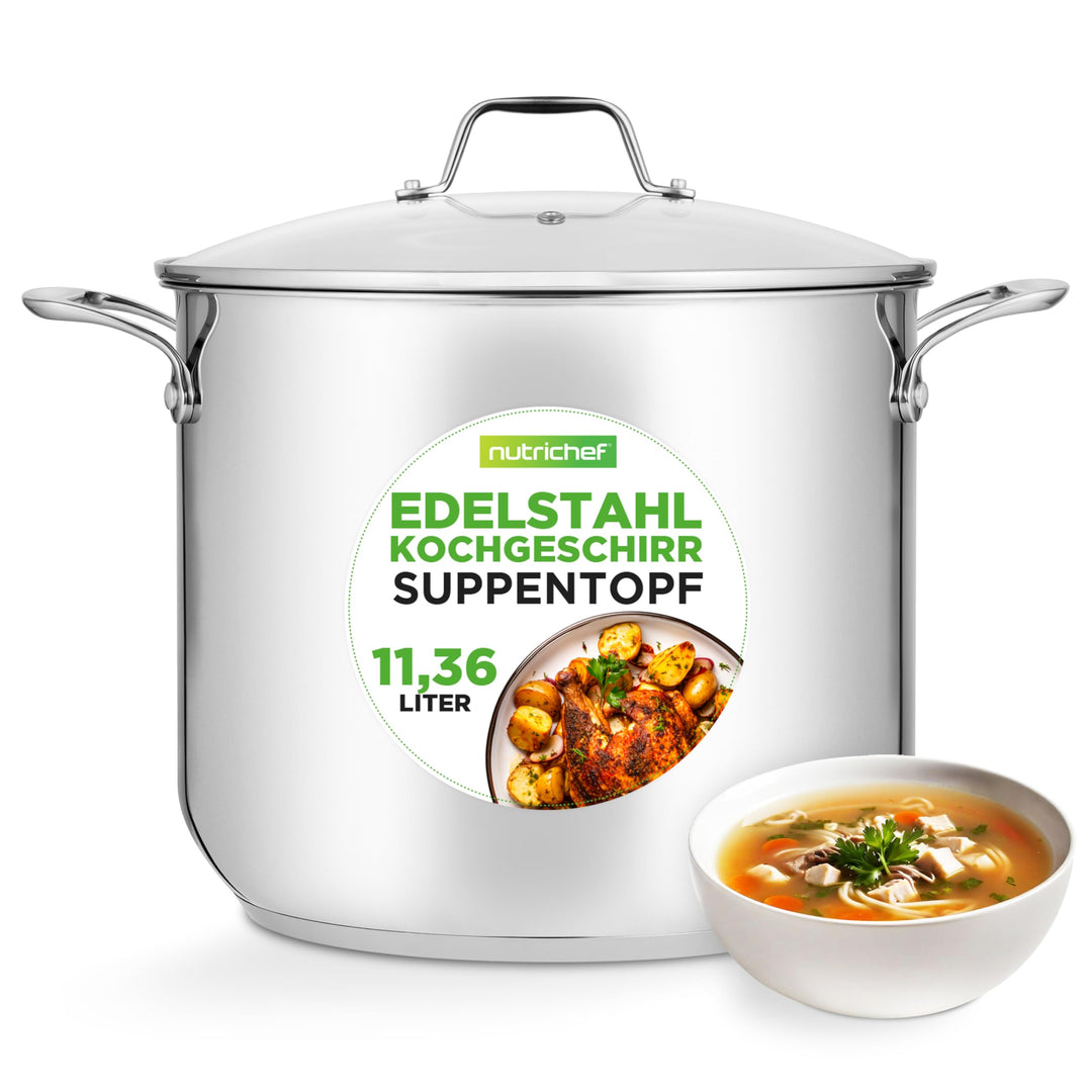 NutriChef Kochtopf Gross, 11,5L- Ø 26cm, Suppentopf Edelstahl Induktion für Alle Herdarten Geeignet,