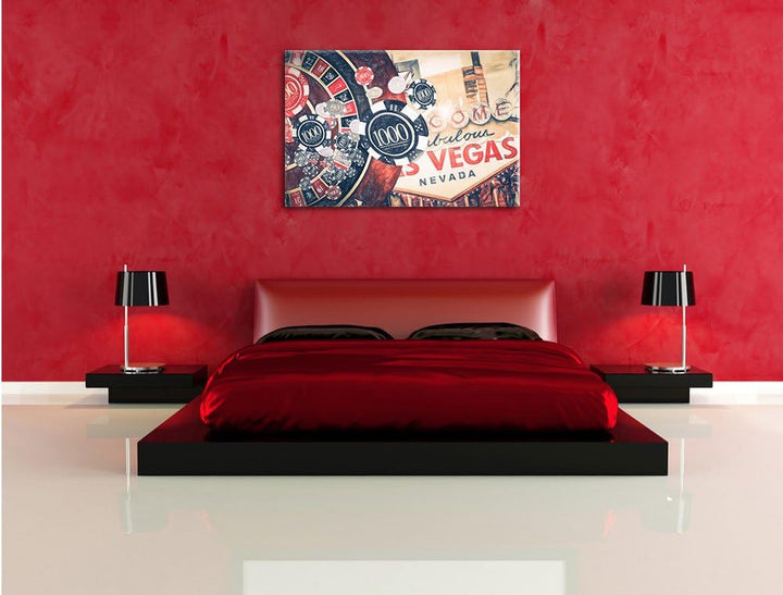 Pixxprint Las Vegas Casino Roulette / 100x70cm Leinwandbild bespannt auf Holzrahmen/Wandbild Kunstdr