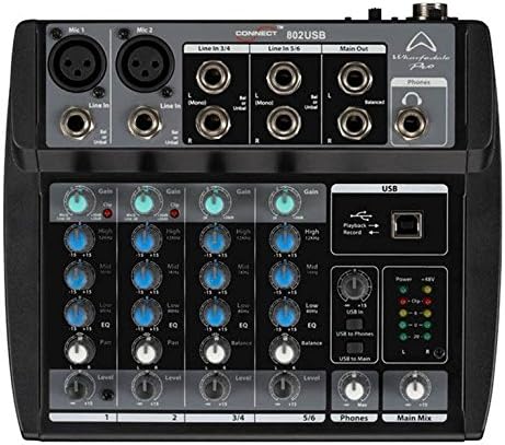 WHARFEDALE PRO CONNECT 802 USB 6-Kanal Professional Mischpult für Karaoke, Studio, Live, ECC..