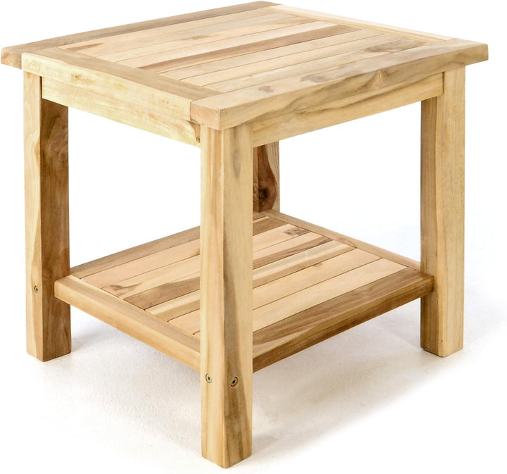 Divero Beistelltisch Blumen Hocker Balkontisch Teak Holz Tisch für Bad Terrasse Balkon Garten – wett