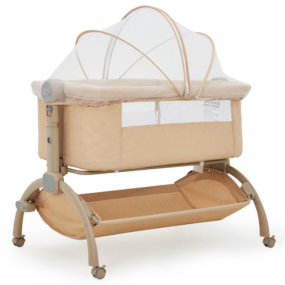 GarveeTech Beistellbett Baby höhenverstellbar mit Matratze, Mesh-Seiten, Wiegefunktion, Rollen mit B