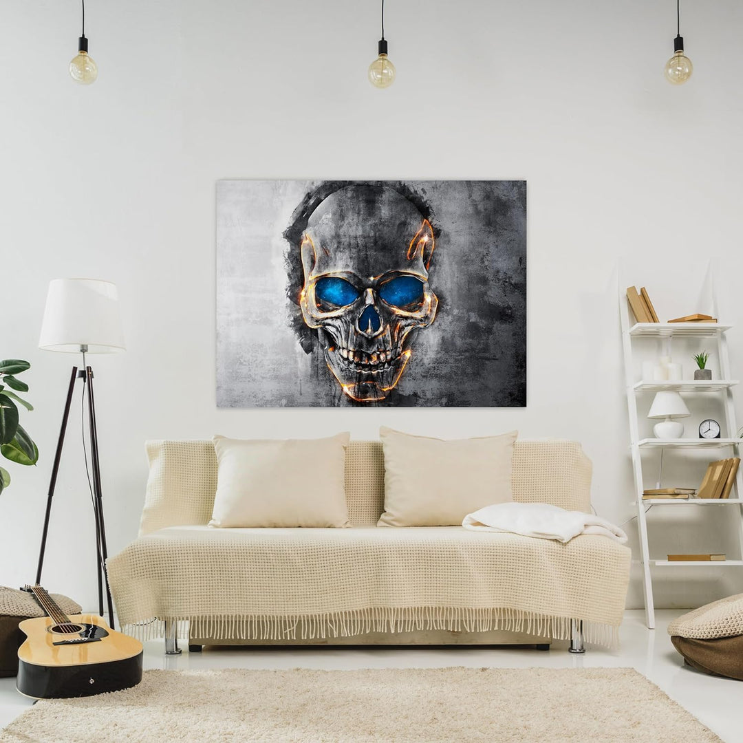 wandmotiv24 Leinwand-Bilder Totenköpfe, Grösse 60x45cm, Querformat, Totenkopf, Gold Kontur, Knochen,