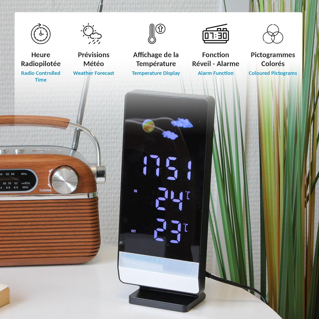 FISHTEC - Funk-Wetterstation – Innen- und Aussentemperatur – Digitalanzeige – Multifunktional: Wecke
