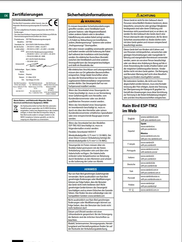 Rain Bird Steuergerät ESP-TM2 230V 12 Stationen für Innen u. Aussen