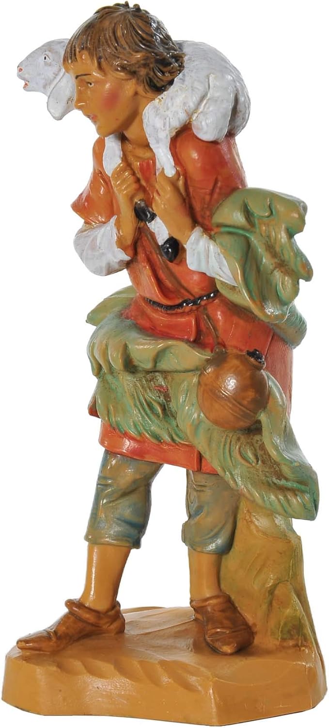 Krippenfigur Hirte mit Schaf (123 V) cm.12 Typ Holz Fontanini