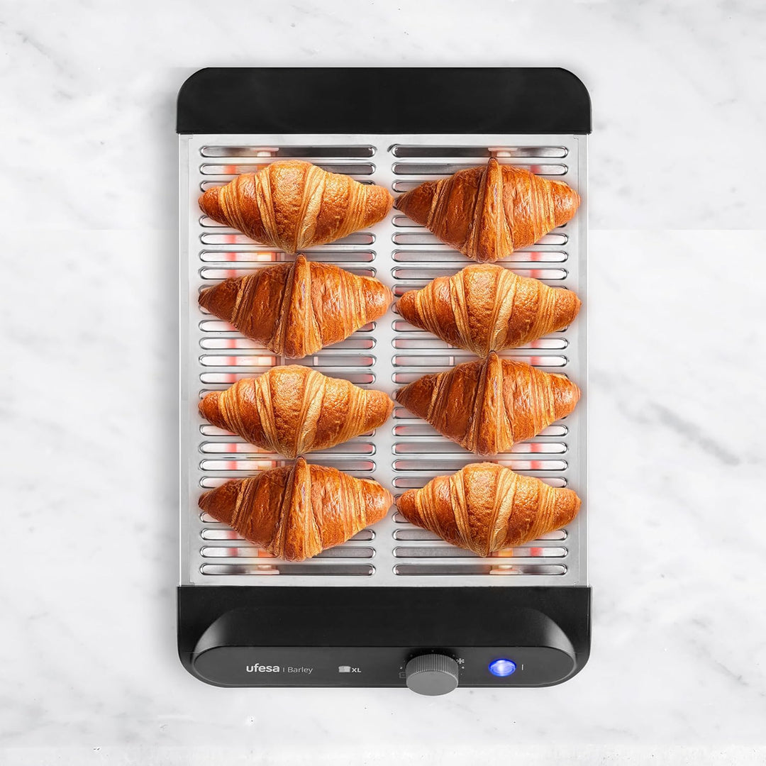Ufesa Flacher Toaster Barley, 900W mit 3 Quarz-Heizelementen, Horizontaler Edelstahl-Toaster, XL-Grö