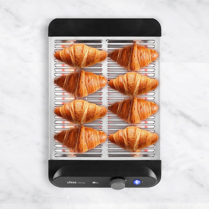 Ufesa Flacher Toaster Barley, 900W mit 3 Quarz-Heizelementen, Horizontaler Edelstahl-Toaster, XL-Grö