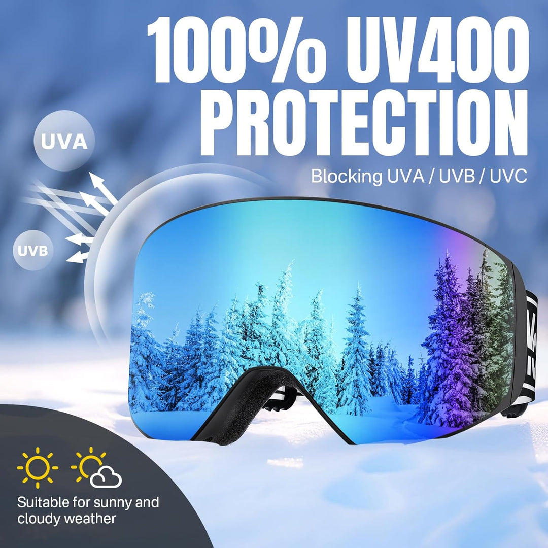 Inuito Skibrille, Snowboardbrille, OTG-Skibrille mit UV400-Schutz, Antibeschlag, Blendschutz, REVO-T