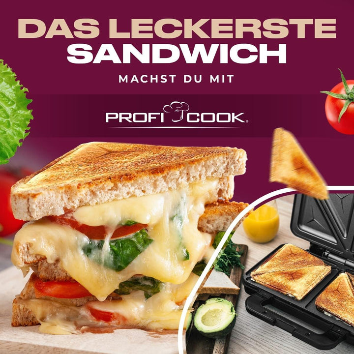 ProfiCook PC-ST 1092 Sandwichmaker elektrischer Sandwichtoaster, Sandwich-Maker, extra grosse Sandwi