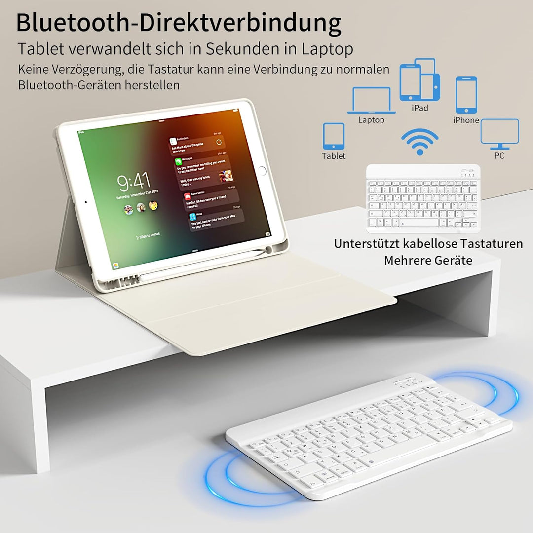 Tastatur Hülle für iPad 10,2 Zoll 9. 8. 7. Generation 2021 2020 2019, Abnehmbarer Bluetooth QWERTZ K