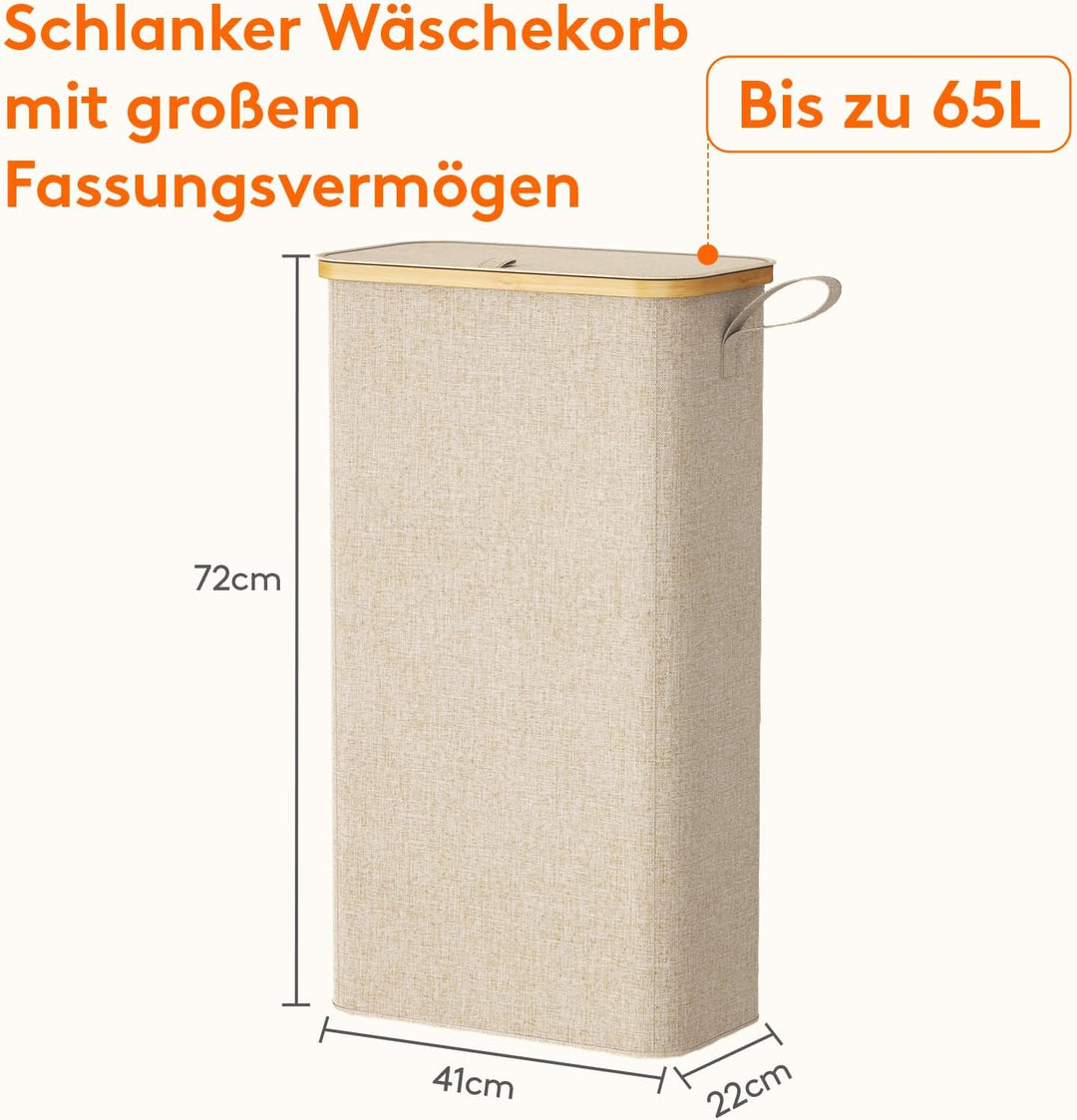 Lifewit 65L Wäschekorb Schmal mit Deckel, Faltbarer Wäschesammler Schmal mit Wäschesack, Laundry Bas