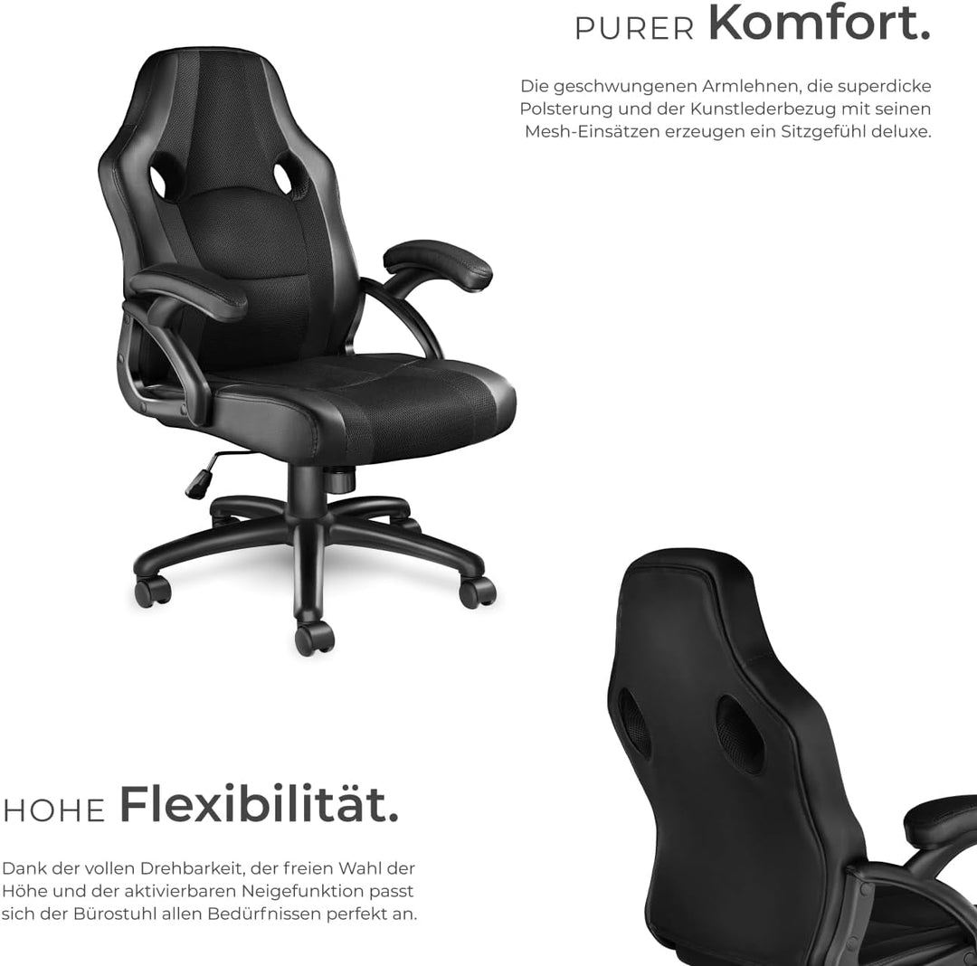 tectake® Gaming Stuhl, Bürostuhl ergonomisch, Racing Bürostuhl, Chefsessel mit Wippfunktion und Arml