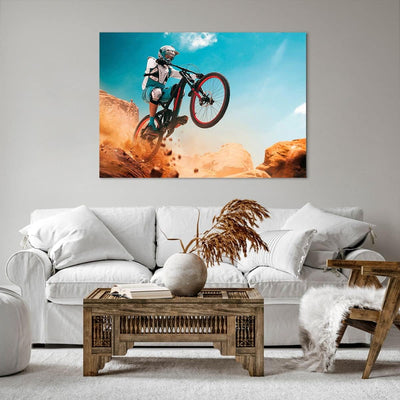 Bilder auf Leinwand 100x70cm Leinwandbild mit Rahmen Fahrrad Sport Helm Gross Wanddeko Bild Schlafzi