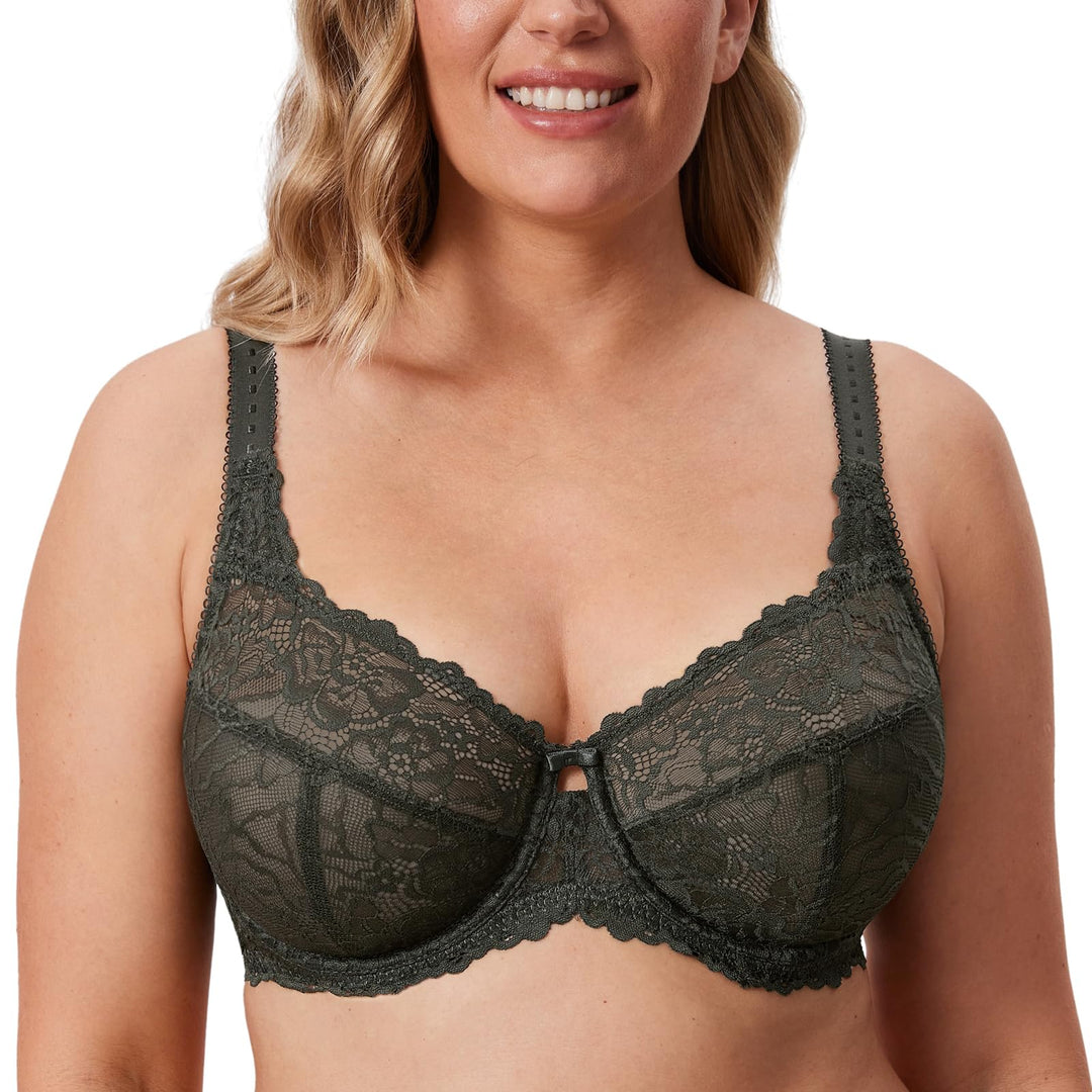 DELIMIRA Damen Minimizer BH Grosse Grössen ohne Polster Vollschalen mit Spitze 75G Olivgrün, 75G Oli