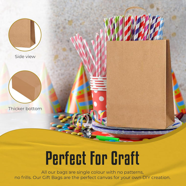 Thepaperbagstore 30 Papiertüten für Partys und Geschenke mit Griffen - Braun - 180x220x80mm