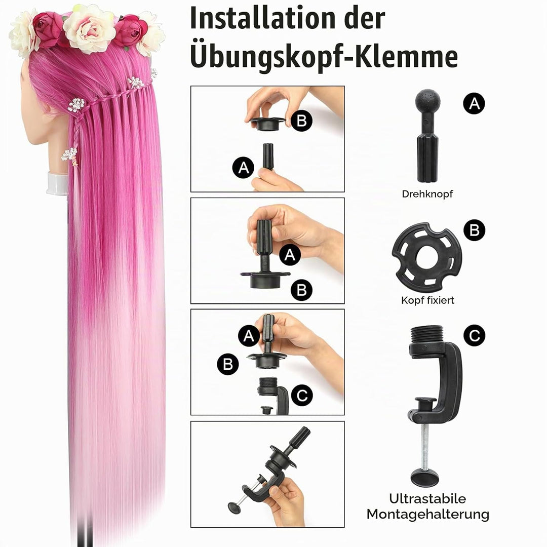 Trainingsköpfe, 28 Zoll Frisierkopf für Friseure, 100% Kunstfaser Haar Übungskopf, mit DIY Strickset