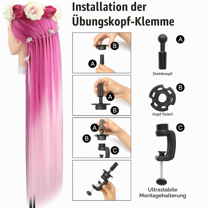 Trainingsköpfe, 28 Zoll Frisierkopf für Friseure, 100% Kunstfaser Haar Übungskopf, mit DIY Strickset