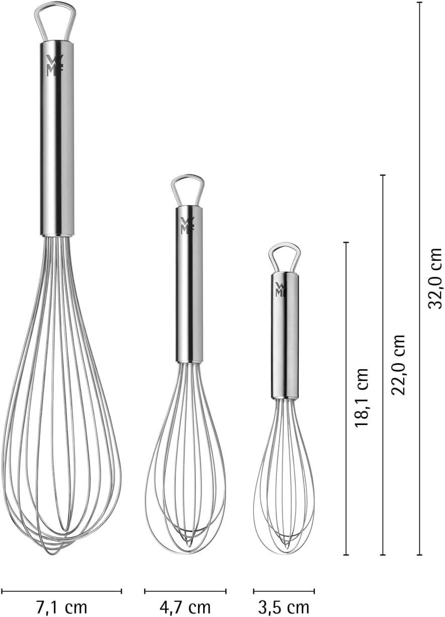 WMF Profi Plus Schneebesen Set 3-teilig, Schneebesen Edelstahl teilmattiert, Rührbesen, Quirl, spülm