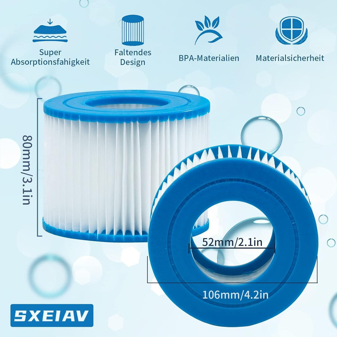 12 Stück Filter Cartridge VI, Typ VI Spa-Filter für Bestway Flowclear Pool Filter, für SaluSpa 90352