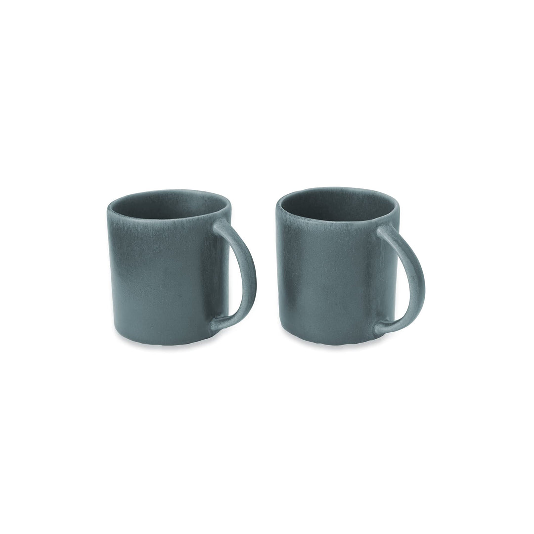 URBANARA Becher Malhou – 9.5 x 8.5 cm, Graugrün, 100% Stein, Steingut – 2er Set, Kaffeebecher Tasse